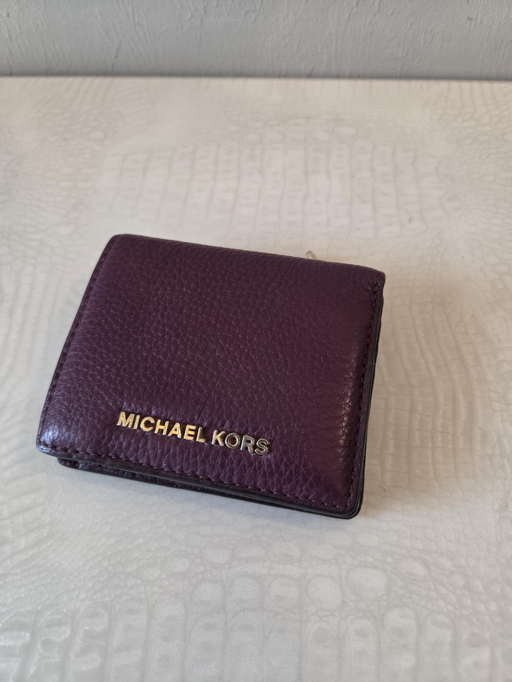 Michael Kors Plum Pebbled Leather Bifold Wallet with Gold Logo